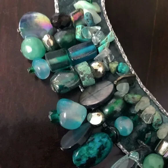 SEMI-PRECIOUS MULTI-STONE & LEATHER COLLAR